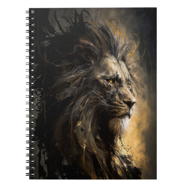 Lion Portrait Animal Nature Wildlife Dark Painting Notebook (Front)