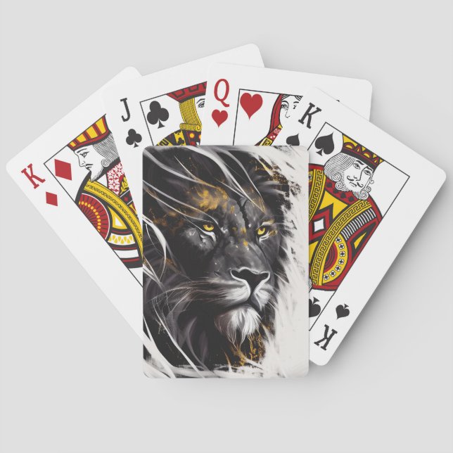 Lion Portrait Animal Painting Wildlife Adventure Playing Cards (Back)