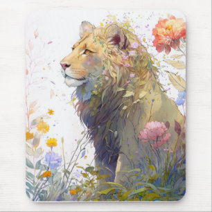 Lion Portrait Animal Painting Wildlife Forest Mouse Mat