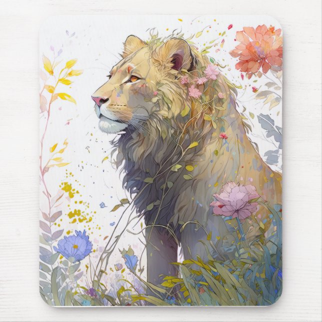 Lion Portrait Animal Painting Wildlife Forest Mouse Mat (Front)