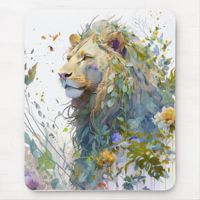 Lion Portrait Animal Painting Wildlife Forest Mouse Mat (Front)