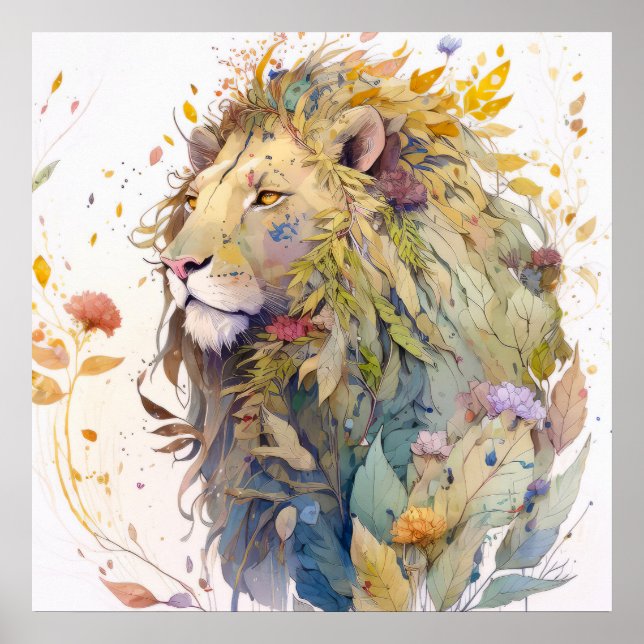 Lion Portrait Animal Painting Wildlife Forest Poster (Front)