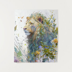 Lion Portrait Animal Painting Wildlife Forest Tapestry