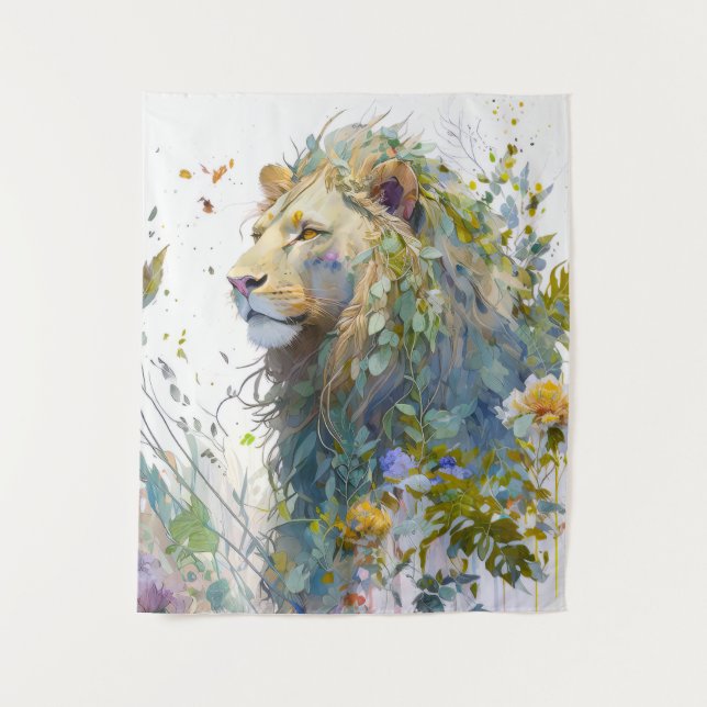 Lion Portrait Animal Painting Wildlife Forest Tapestry (Front)