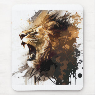 Lion Portrait Animal Painting Wildlife Mountain Mouse Mat