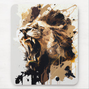 Lion Portrait Animal Painting Wildlife Mountain Mouse Mat