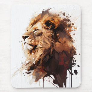 Lion Portrait Animal Painting Wildlife Mountain Mouse Mat