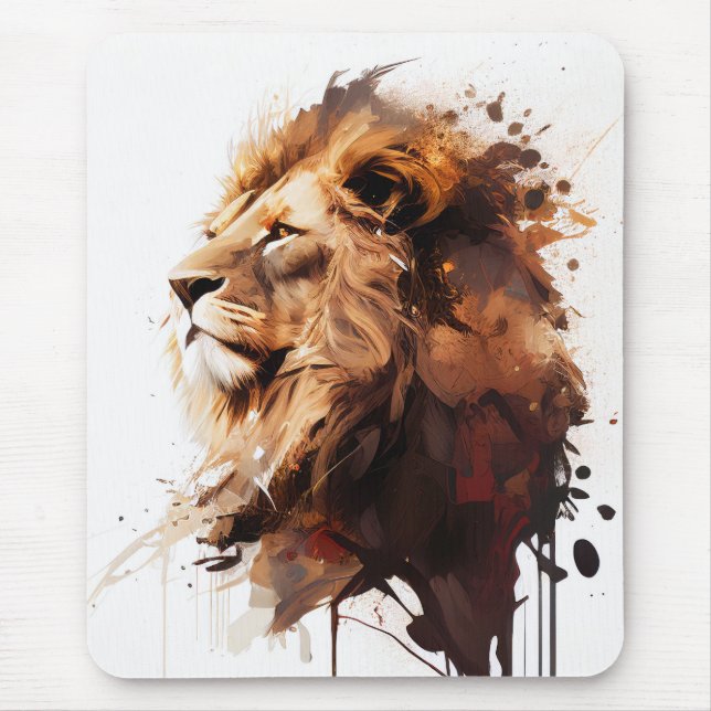 Lion Portrait Animal Painting Wildlife Mountain Mouse Mat (Front)