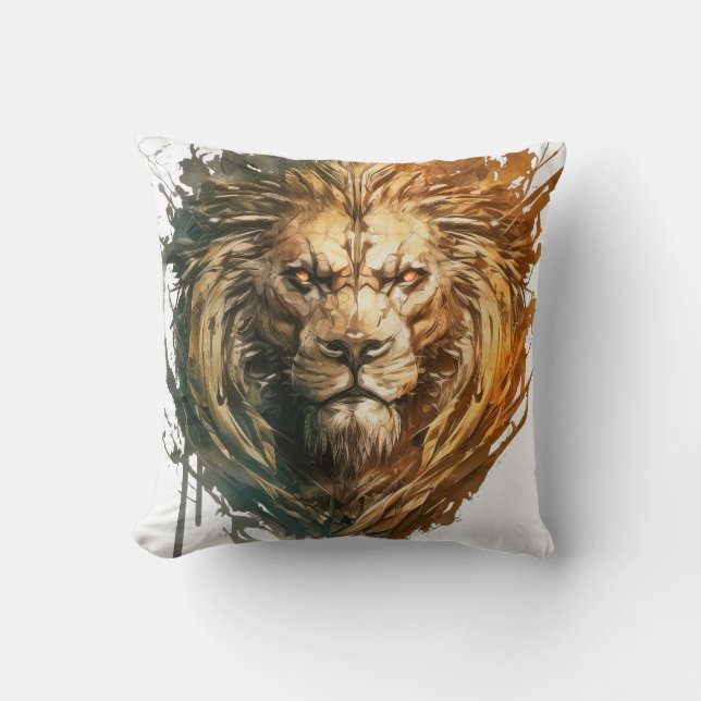 Lion Portrait Animal Painting Wildlife Outdoors Cushion (Front)