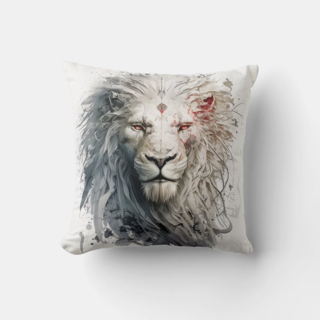 Lion Portrait Animal Painting Wildlife Outdoors  Cushion (Front)