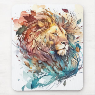 Lion Portrait Animal Painting Wildlife Outdoors  Mouse Mat