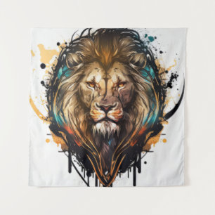 Lion Portrait Animal Painting Wildlife Outdoors Tapestry
