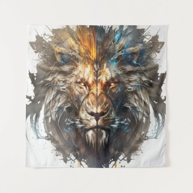 Lion Portrait Animal Painting Wildlife Outdoors Tapestry (Front)