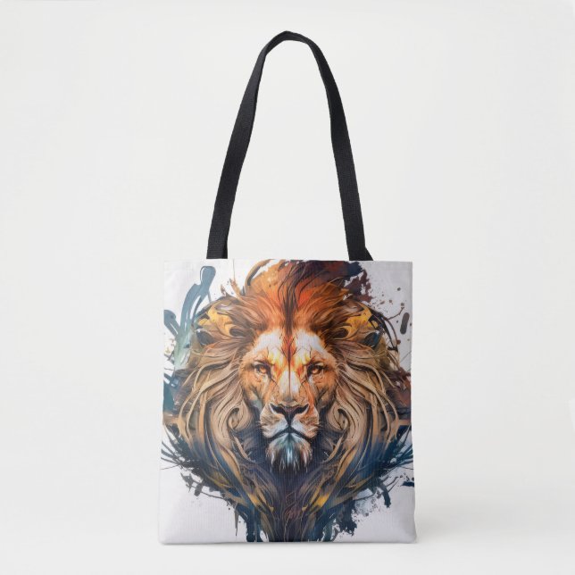Lion Portrait Animal Painting Wildlife Outdoors Tote Bag (Front)