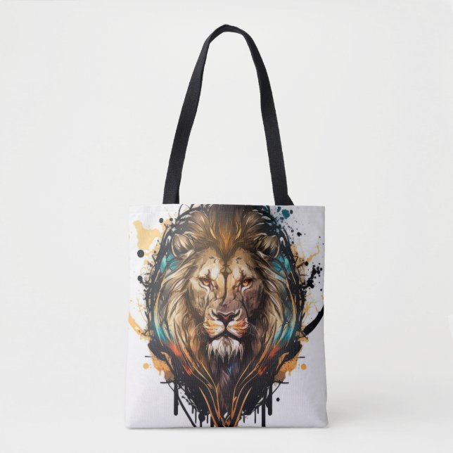 Lion Portrait Animal Painting Wildlife Outdoors  Tote Bag (Front)