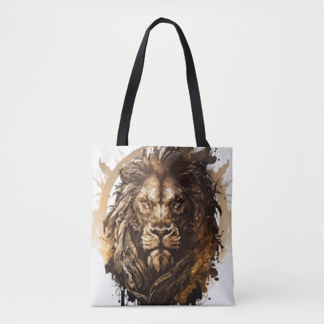 Lion Portrait Animal Painting Wildlife Outdoors Tote Bag (Front)