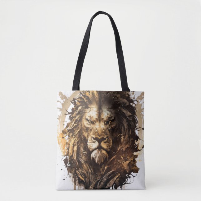 Lion Portrait Animal Painting Wildlife Outdoors Tote Bag (Front)