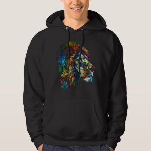 Lion Portrait Artwork Colourful Animal Flower Moti Hoodie