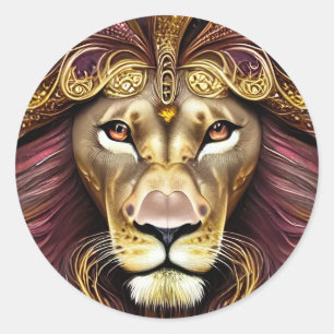 Lion Portrait Classic Round Sticker