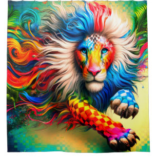 Lion Portrait Electric Colour Mane Shower Curtain