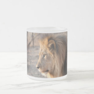Lion Portrait Frosted Glass Coffee Mug