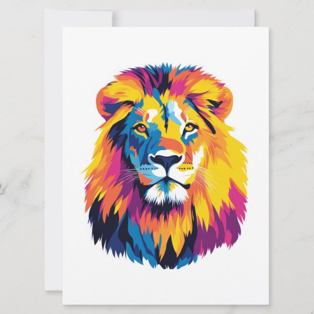 Lion Portrait Illustration Watercolour Painting Holiday Card (Front)