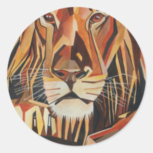 Lion Portrait In Geometric Art Style Classic Round Sticker