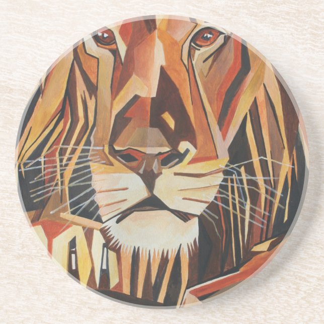 Lion Portrait In Geometric Art Style Coaster (Front)