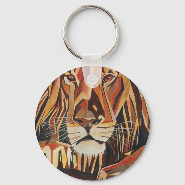 Lion Portrait In Geometric Art Style Key Ring (Front)