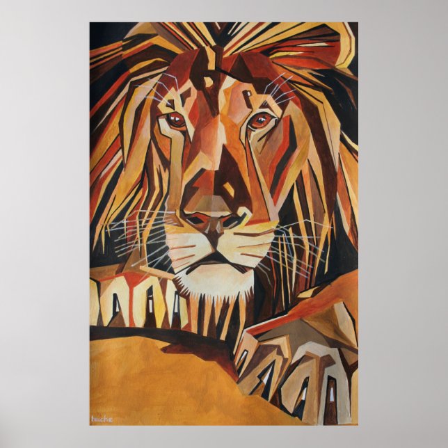 Lion Portrait In Geometric Art Style Poster (Front)