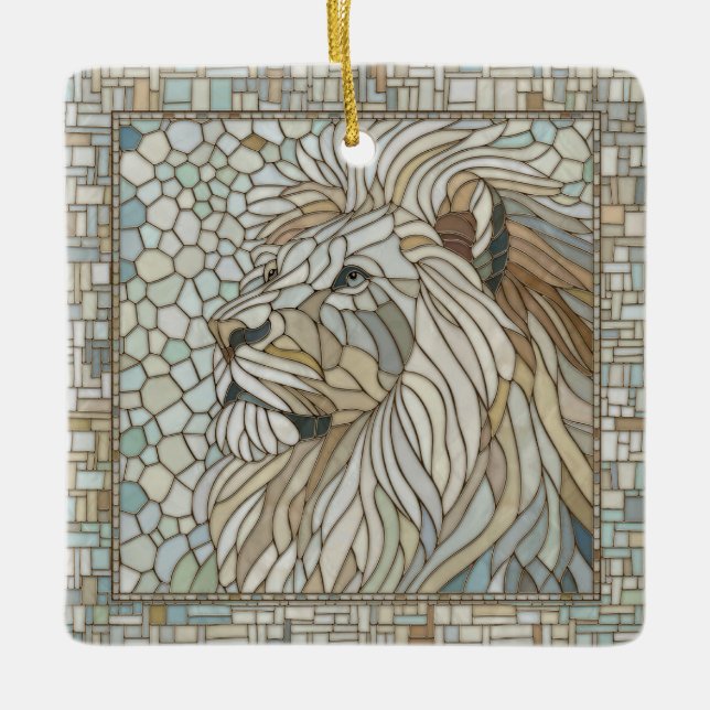 Lion Portrait Mosaic Art  Ceramic Ornament (Front)