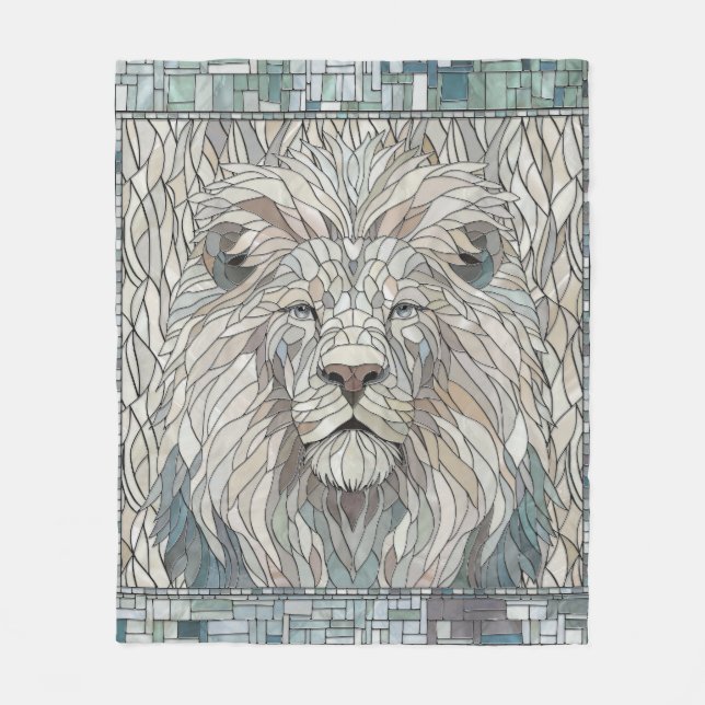 Lion Portrait Mosaic Art  Fleece Blanket (Front)