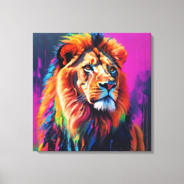 Lion Portrait Painting Art Canvas Print (Front)