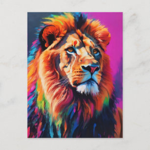 Lion Portrait Painting Art Postcard