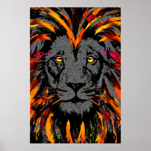 Lion Poster Orange Dark Lion Illustration
