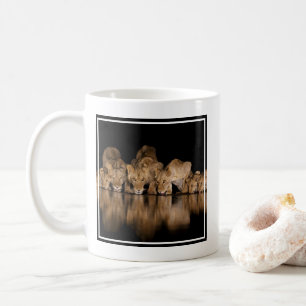 Lion Pride Drinks at the Water Hole at Night Coffee Mug