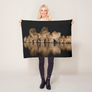 Lion Pride Drinks at the Water Hole at Night Fleece Blanket