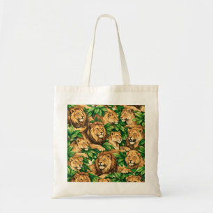 Lion Pride in Lush Jungle Foliage Pattern Tote Bag