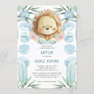 Lion Prince Baby Boy Baptism Invitation