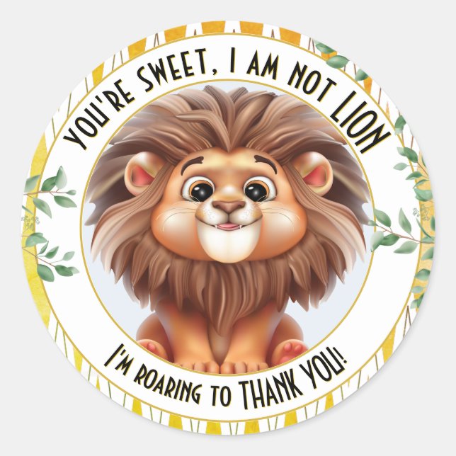 Lion Pun Safari Thank You Classic Round Sticker (Front)
