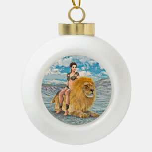 Lion Queen Fantas Ceramic Ball Christmas Ornament