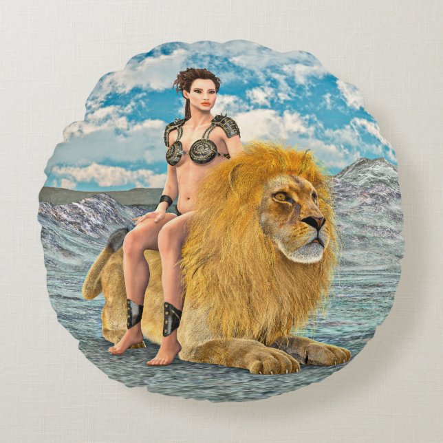 Lion Queen Fantasy Round Cushion (Front)