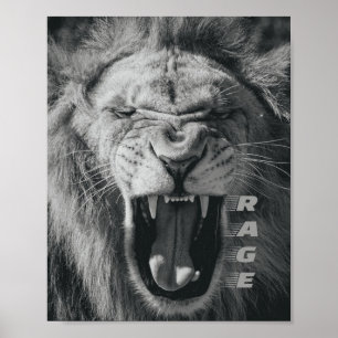 Lion Rage Black and White Roar Poster