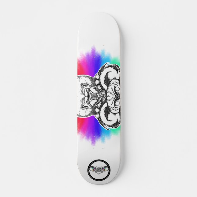 Lion rainbow Black and white line art animal Skateboard (Front)
