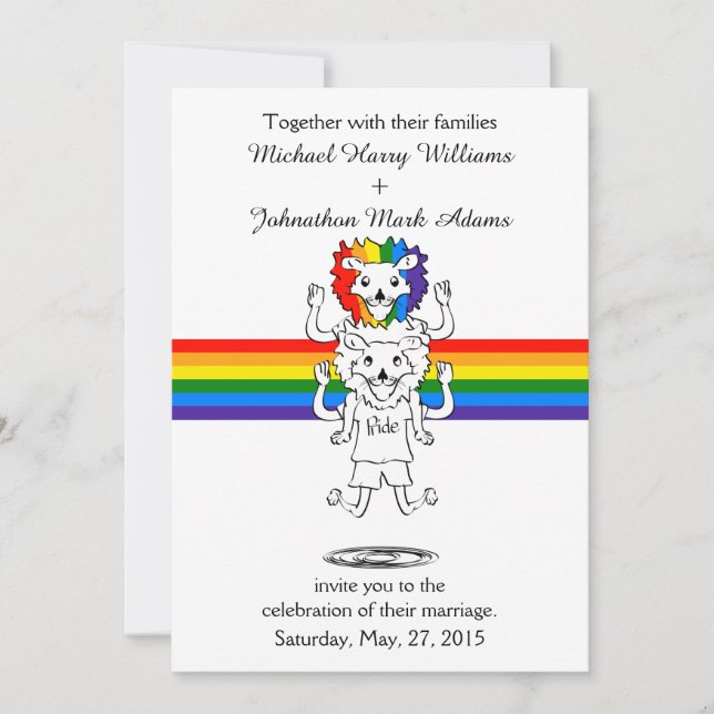 Lion Rainbow Gay Pride Wedding Invitation (Front)