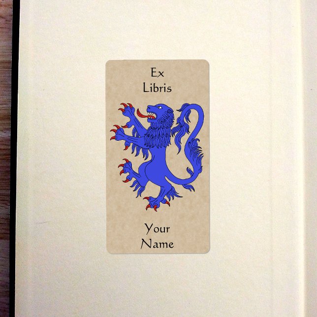 Lion Rampant Azure Bookplate (Lion Rampant Azure Bookplate in Old Book)