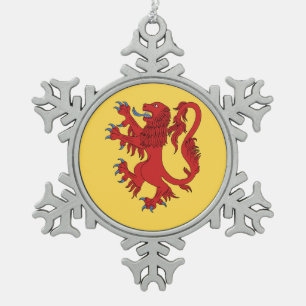 Lion Rampant Gules Snowflake Pewter Christmas Ornament