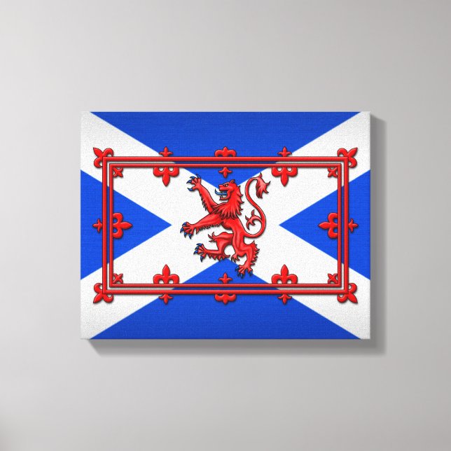 Lion Rampant On Scottish Flag Canvas Print (Front)