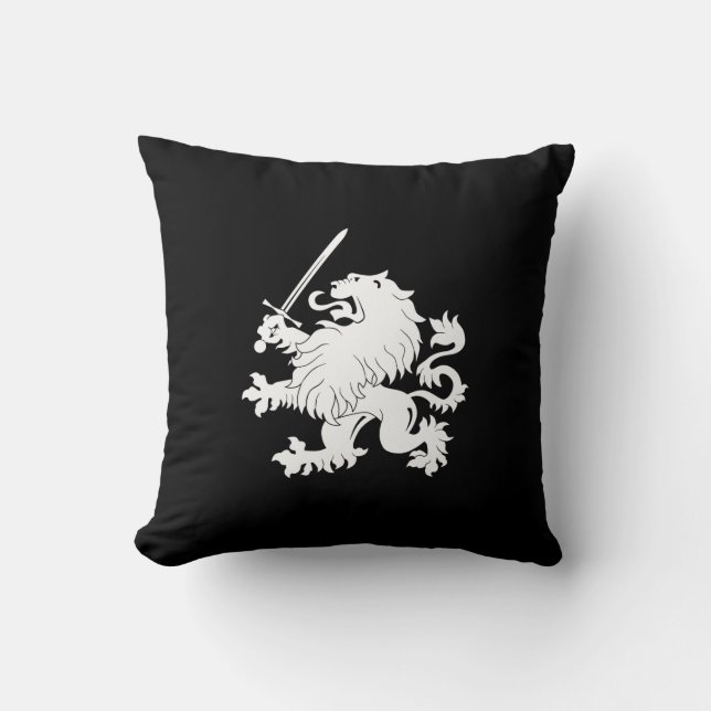 Lion Rampant with Sword Heraldry Throw Pillow (Front)