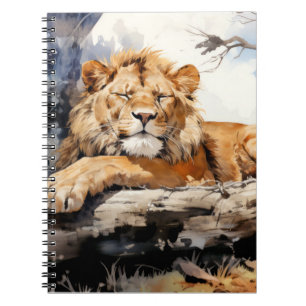 Lion Relaxing On Tree Trunk Animal Fun Happy Cool  Notebook